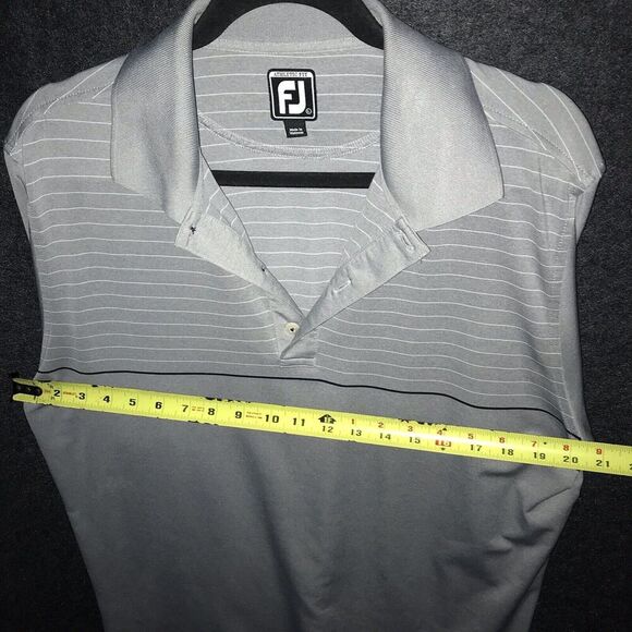 FootJoy FJ Polo Shirt Grey White Stripe Top Half Short Sleeve Large Golf - Picture 7 of 10